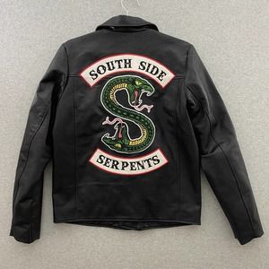 Black Leather Jacket with Embroidered Design